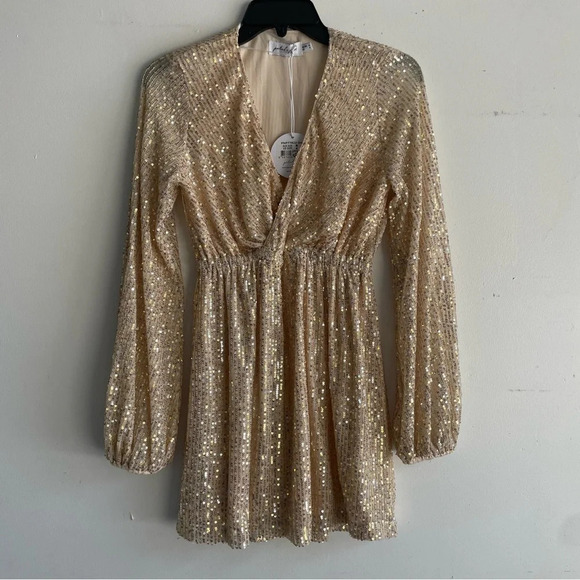 New! Petal & Pup Gold Sequin Mini Dress with Belt 33124 - Picture 7 of 16